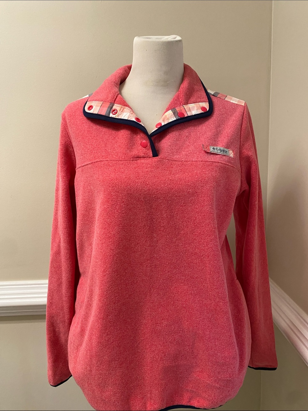 Columbia Coral Pink Snap-Button Fleece Pullover